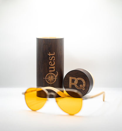 PQ Orange-Tinted Blue Light Blocker Glasses – Premium Wooden Case Included